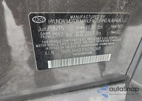 2015 Hyundai Sonata Sport из США, поврежденный, VIN 5NPE34AB3FH255368